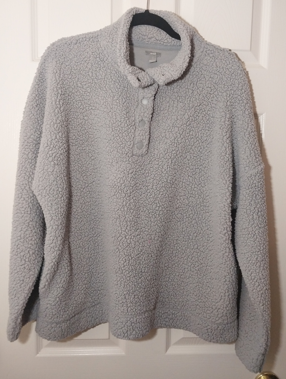 aerie Light Gray Sherpa Crewneck Pullover With Snaps Size L